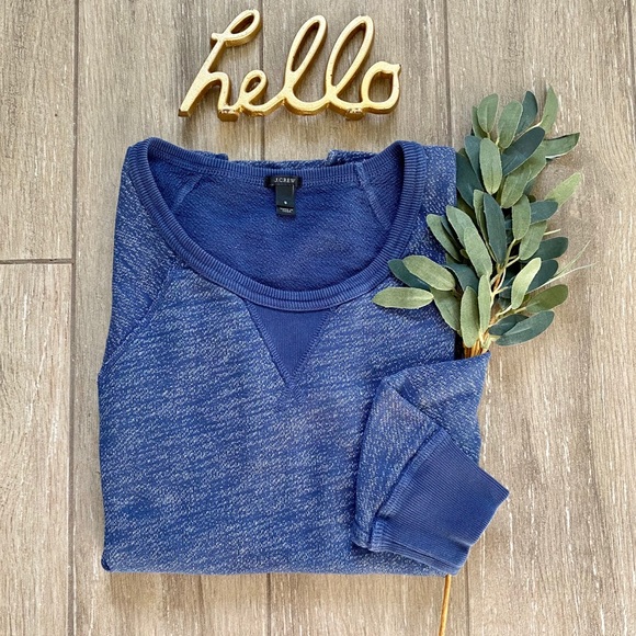 J. Crew Terry Pullover Sweatshirt Top Lightweight Vintage Terry Blue Cre… - Picture 2 of 9